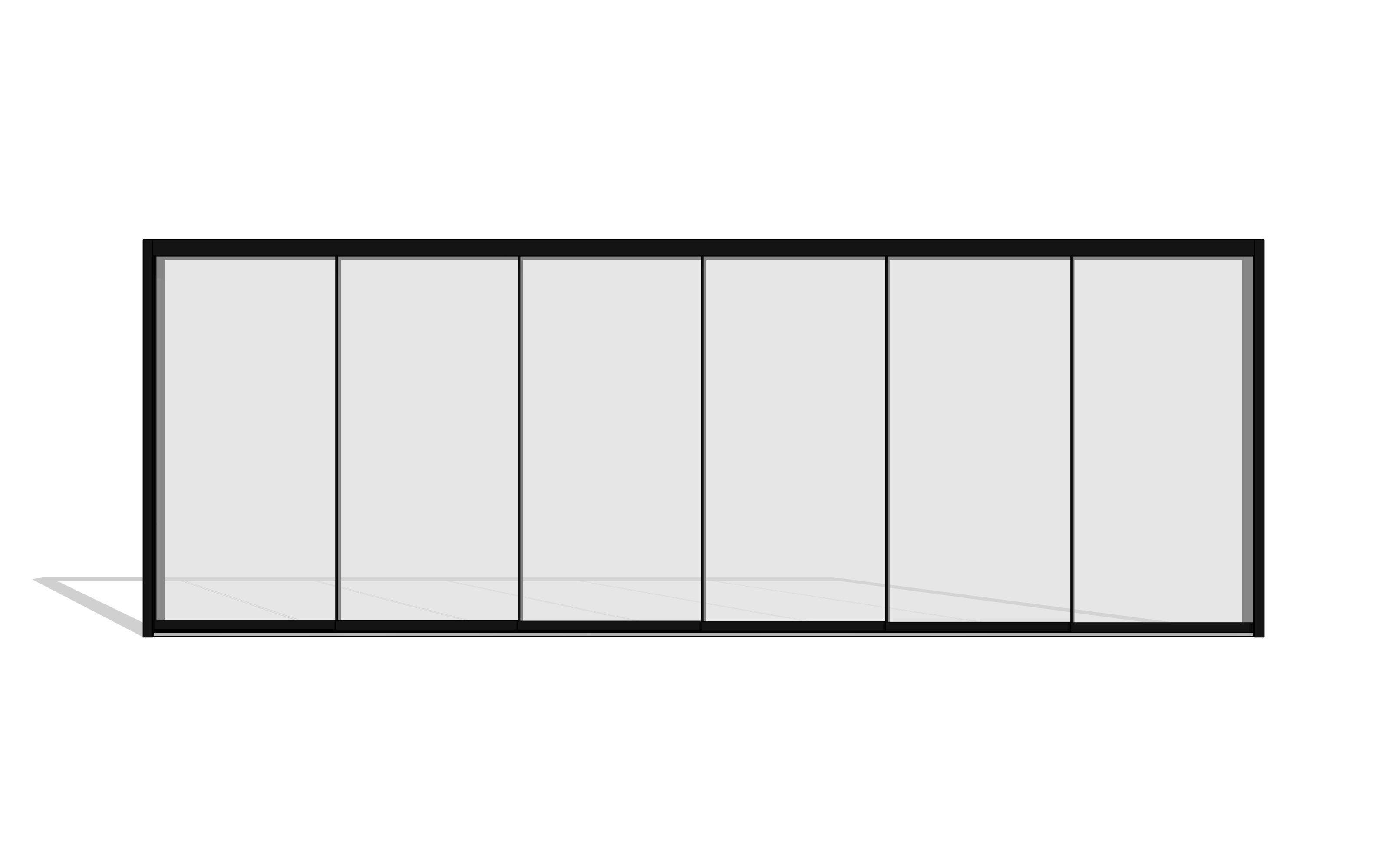 6 railsysteem met 6 glaspanelen