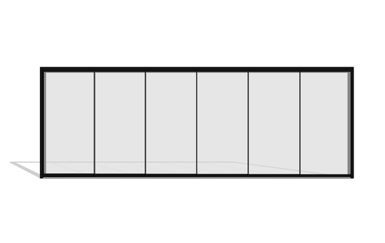 6 railsysteem met 6 glaspanelen